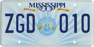 MS license plate ZGD010