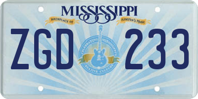 MS license plate ZGD233