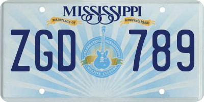 MS license plate ZGD789