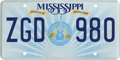 MS license plate ZGD980
