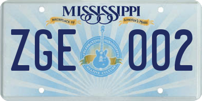 MS license plate ZGE002