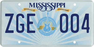 MS license plate ZGE004
