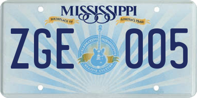 MS license plate ZGE005