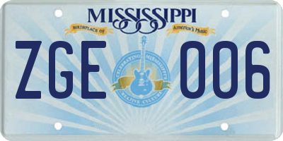 MS license plate ZGE006