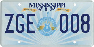 MS license plate ZGE008