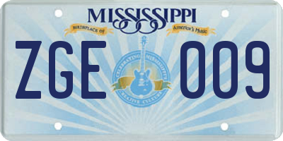 MS license plate ZGE009
