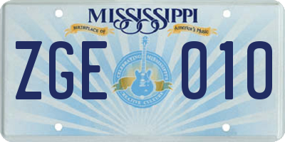 MS license plate ZGE010