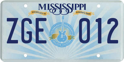 MS license plate ZGE012