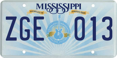 MS license plate ZGE013