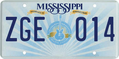 MS license plate ZGE014