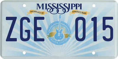 MS license plate ZGE015