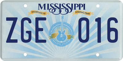MS license plate ZGE016