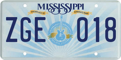 MS license plate ZGE018