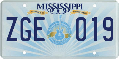 MS license plate ZGE019