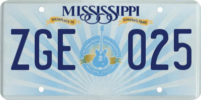 MS license plate ZGE025