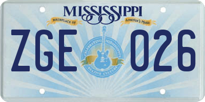 MS license plate ZGE026