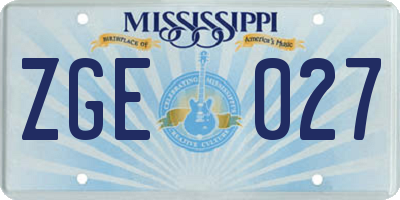 MS license plate ZGE027