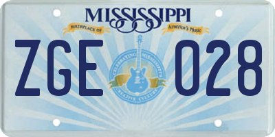 MS license plate ZGE028