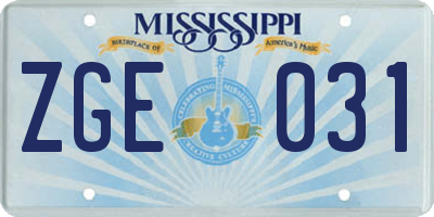 MS license plate ZGE031
