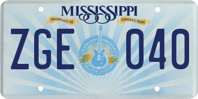 MS license plate ZGE040