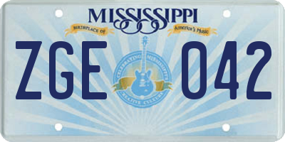 MS license plate ZGE042