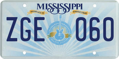 MS license plate ZGE060