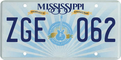 MS license plate ZGE062