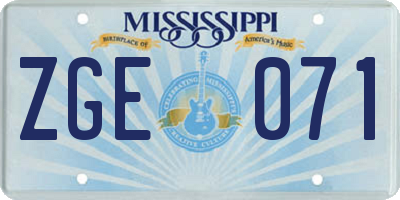 MS license plate ZGE071
