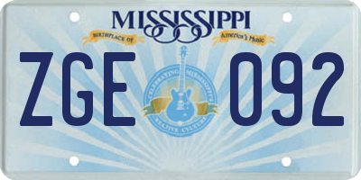 MS license plate ZGE092