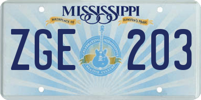 MS license plate ZGE203