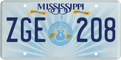 MS license plate ZGE208