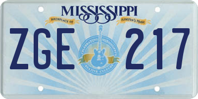 MS license plate ZGE217