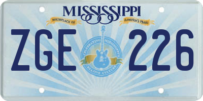 MS license plate ZGE226