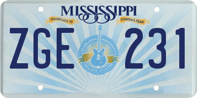 MS license plate ZGE231