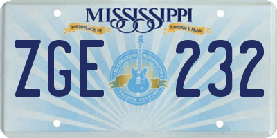 MS license plate ZGE232