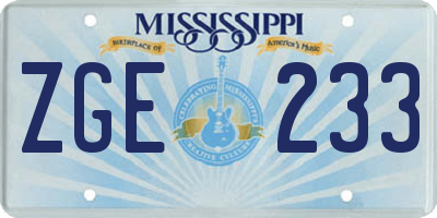 MS license plate ZGE233