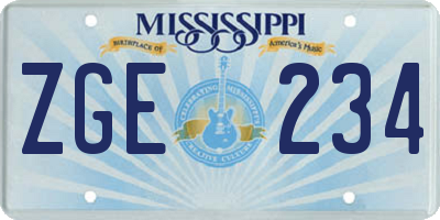 MS license plate ZGE234