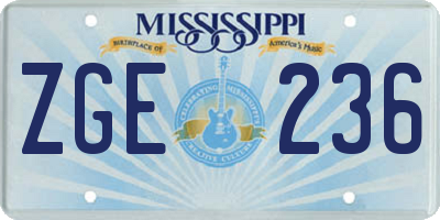 MS license plate ZGE236
