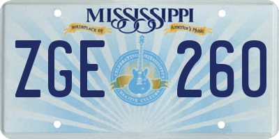 MS license plate ZGE260