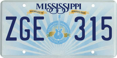 MS license plate ZGE315