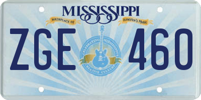MS license plate ZGE460
