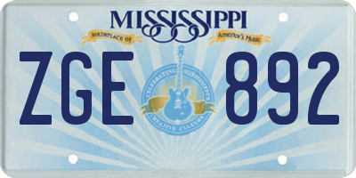 MS license plate ZGE892