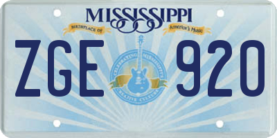 MS license plate ZGE920