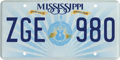 MS license plate ZGE980