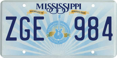MS license plate ZGE984