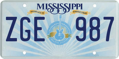 MS license plate ZGE987