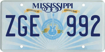 MS license plate ZGE992