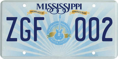 MS license plate ZGF002
