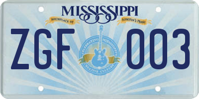 MS license plate ZGF003