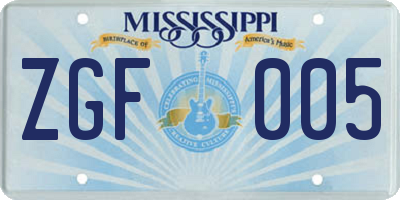 MS license plate ZGF005